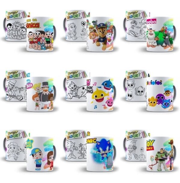 10 Estampas Caneca Infantil Personagens P Colorir Corel Draw