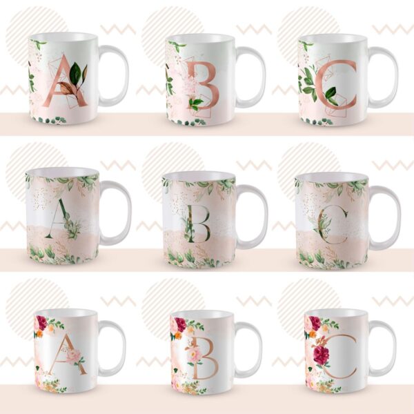 104 Artes Para Caneca Alfabeto Floral Png