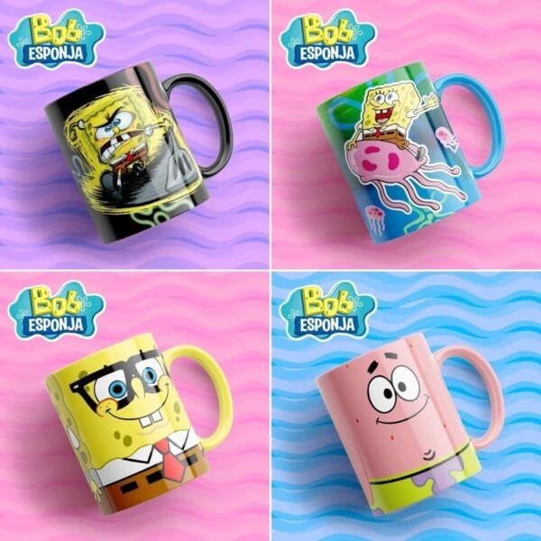 14 Estampa Sublimação Caneca Bob Esponja Personagem Infantil