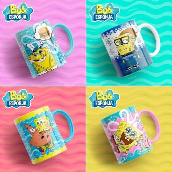 14 Estampa Sublimação Caneca Bob Esponja Personagem Infantil