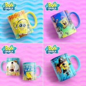 14 Estampa Sublimação Caneca Bob Esponja Personagem Infantil
