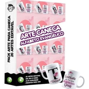 26 Artes Para Caneca Alfabeto Evangélico Editável Em Corel