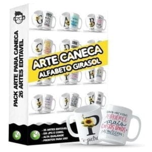 26 Artes Para Caneca Alfabeto Girassol Editável Em Corel