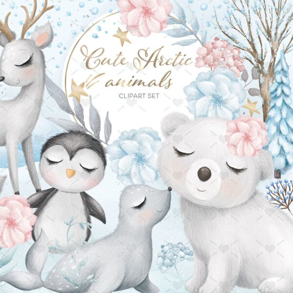 Animais Fofos Do Ártico Kit Digital Ilustrações Png Cute