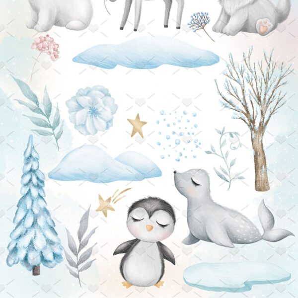 Animais Fofos Do Ártico Kit Digital Ilustrações Png Cute - Imagem 2