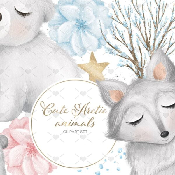 Animais Fofos Do Ártico Kit Digital Ilustrações Png Cute - Imagem 4