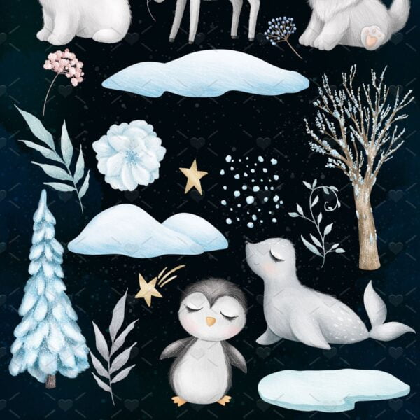 Animais Fofos Do Ártico Kit Digital Ilustrações Png Cute - Imagem 5