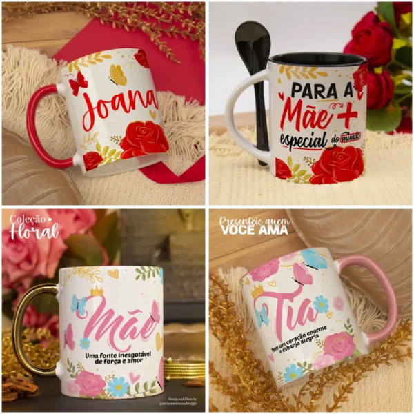 Pacote de Artes Canecas Mães Floral - Png