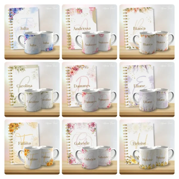 Coleção Alfabeto Floral para Personalizar Canecas 53 Designs