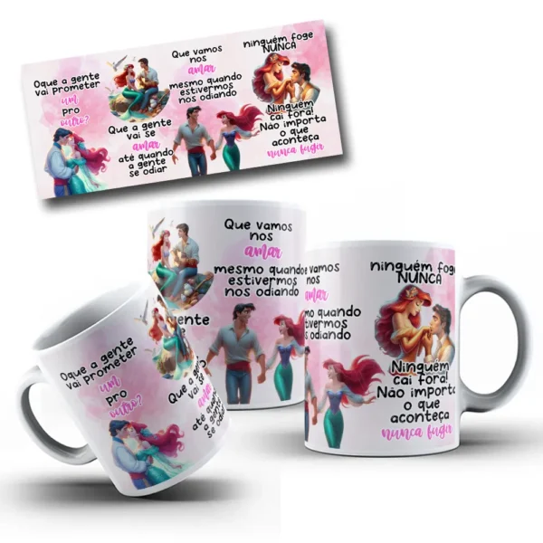 Arte para Caneca de Sublimação com Sereia Ariel Promessas