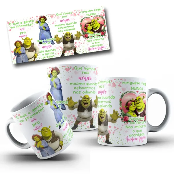 Gráfico de Caneca Editável - Shrek e Fiona Romântico