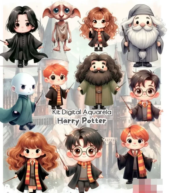 Pacote PNG Temática Harry Potter Aquarela para Arte