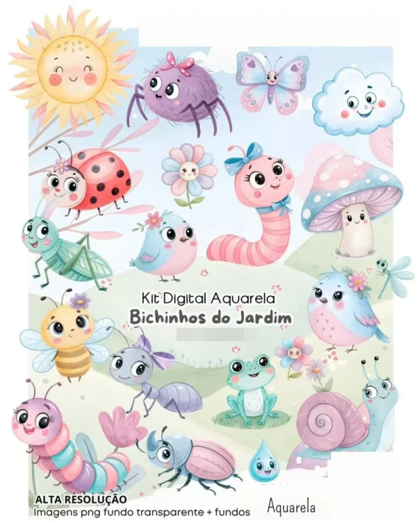 Bichinhos do Jardim Aquarela: Kit de Imagens PNG