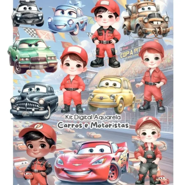 Kit Completo Carros Disney para Sublimação Aquarela