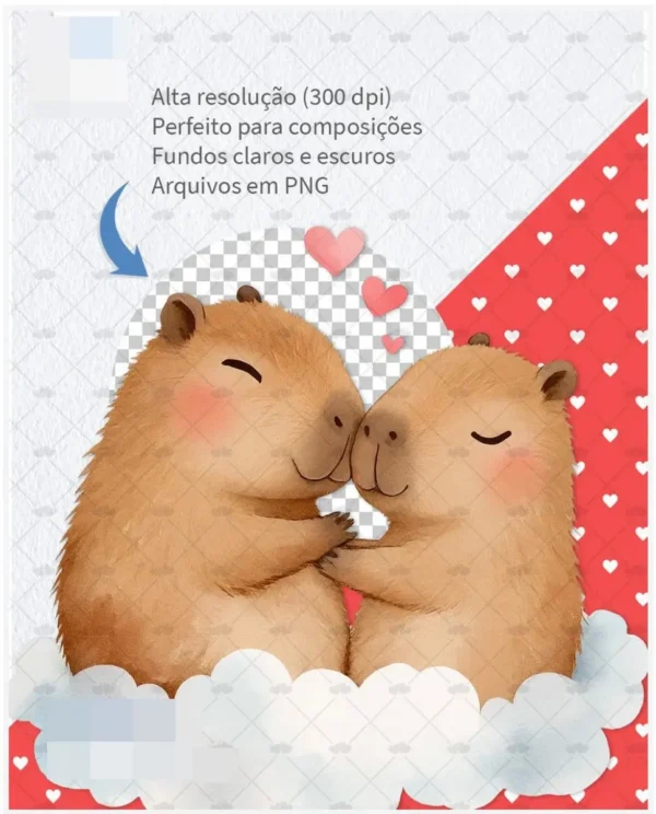 Kit PNG Capivara Apaixonada - Decoração Romântica Dia dos Namorados - Imagem 2