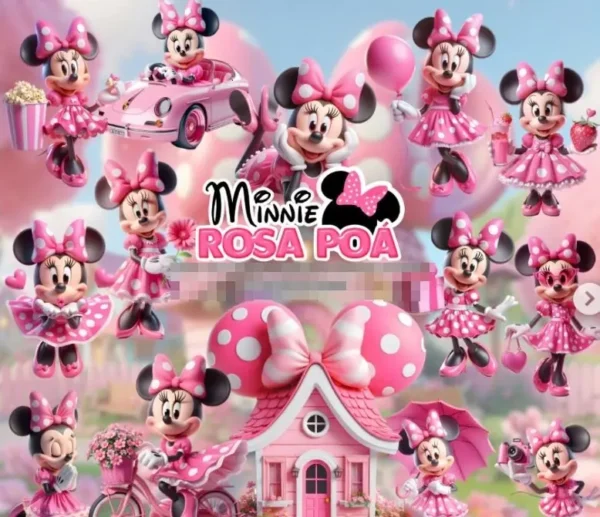 Minnie Rosa e Poá: Kit Digital Completíssimo em PNG