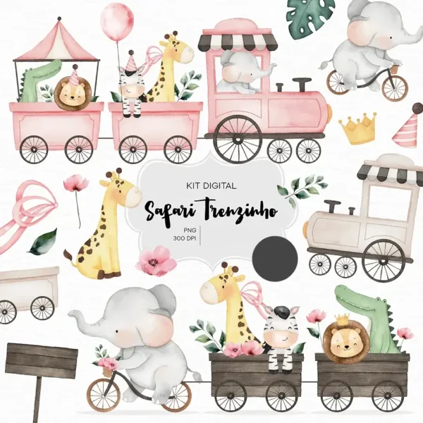 Tema Safari em Aquarela - Kit Digital Multifuncional