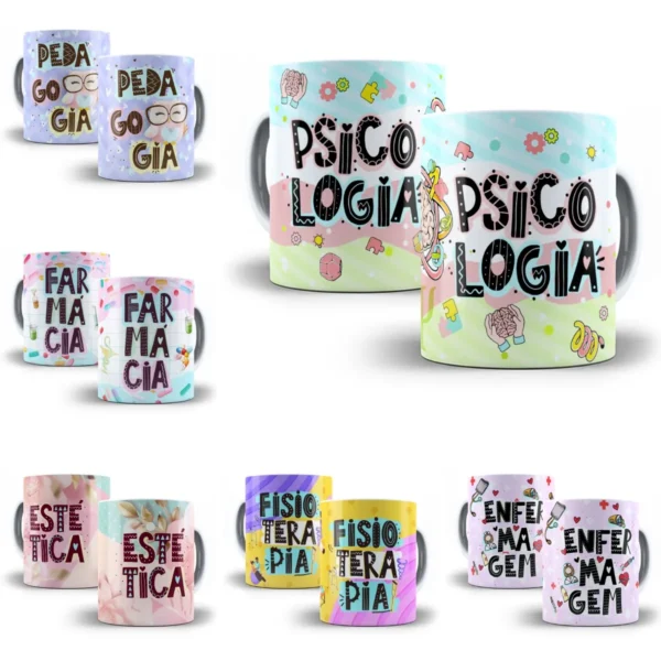 Pack Artes Caneca Profissões Nutrição Farmácia Psicologia