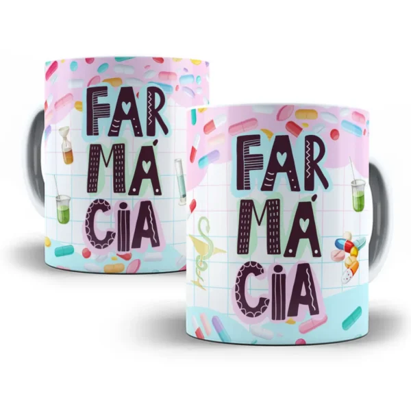 Design Caneca Farmácia Profissões Criativa e Colorida
