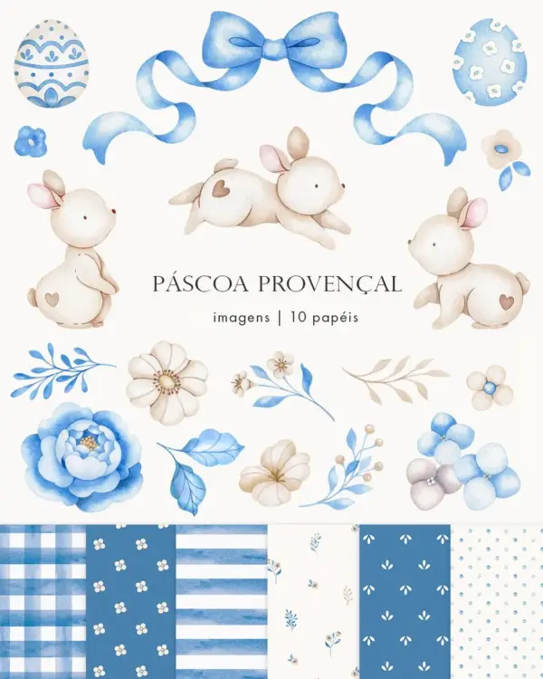 Coleção Temática Páscoa Provençal Aquarela - Arquivos PNG