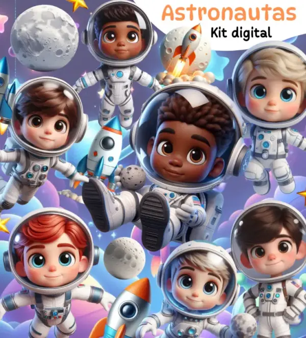 Arte Digital Astronauta 3D para Festas em PNG