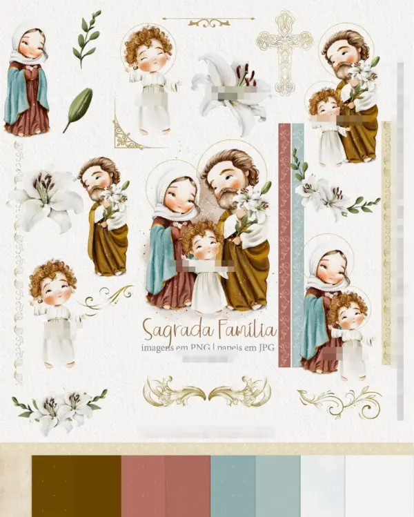 Coleção Digital Aquarela Sagrada Família em PNG