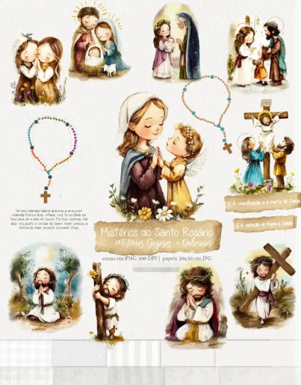 Coleção Aquarelada do Santo Rosário - Kit Gozosos e Dolorosos