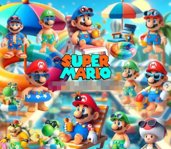 Kit PNG Super Mario Pool Party - Decoração 3D Temática