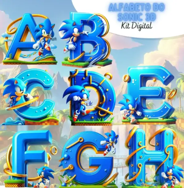 Alfabeto Completo Sonic 3D PNG Kit p/ Projetos Personalizados