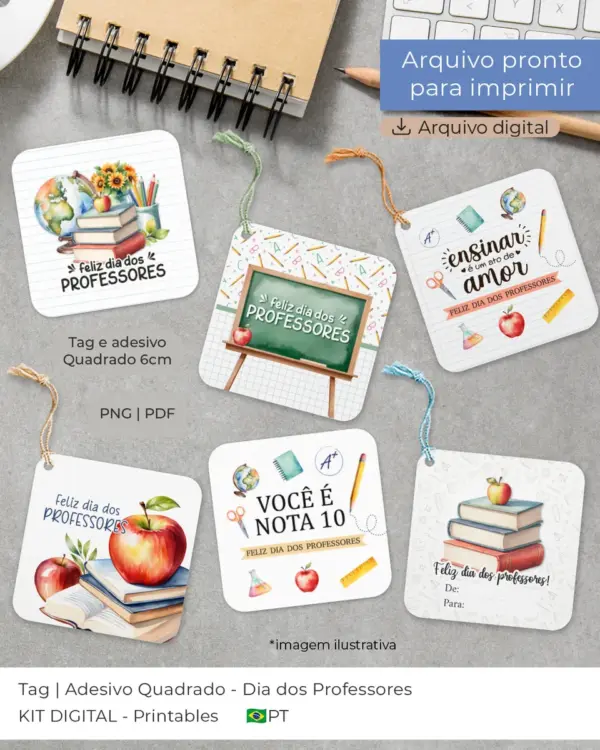 Tag Quadrada 6cm Professores Arquivo Digital para Presentes - Imagem 3