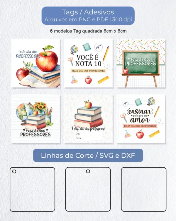 Tag Quadrada 6cm Professores Arquivo Digital para Presentes - Imagem 2