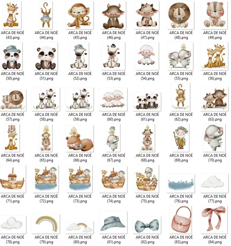 Kit Digital PNG Arca de Noé Aquarelado para Papelaria 1 Kit Digital PNG Arca de Noé Aquarelado para Papelaria
