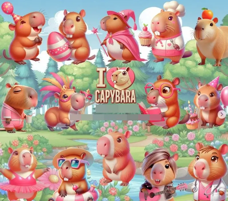 Kit Digital PNG Capivara Rosa para Decoracao e Artesanato Criativo 1 Kit Digital PNG Capivara Rosa para Decoracao e Artesanato Criativo