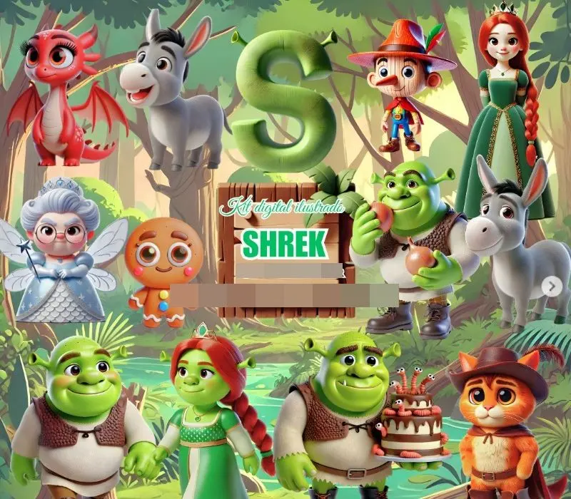 Kit PNG Shrek Fiona para Personalizados e Artesanato Digital 1 Kit PNG Shrek Fiona para Personalizados e Artesanato Digital