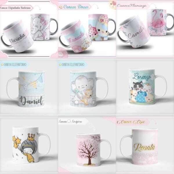 49 Artes Canecas Infantil Criança Bebê Fofo Delicada Cute