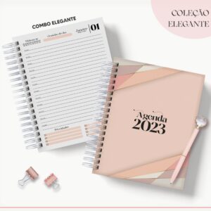 agenda 2023 rosa com formas geometricas arquivo digital encadernacao