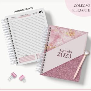 agenda 2023 rosa com glitter arquivo digital personalizacao