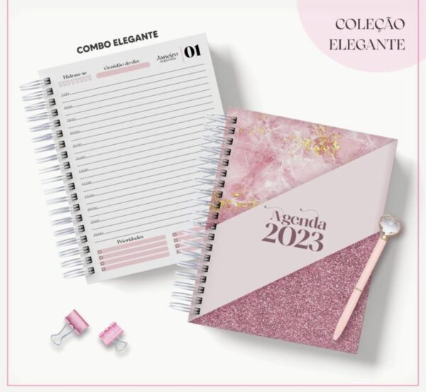 Agenda 2023 Rosa com Glitter - Arquivo Digital