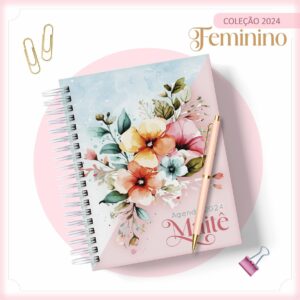 agenda 2024 floral e rosa arquivo digital papelaria personalizada
