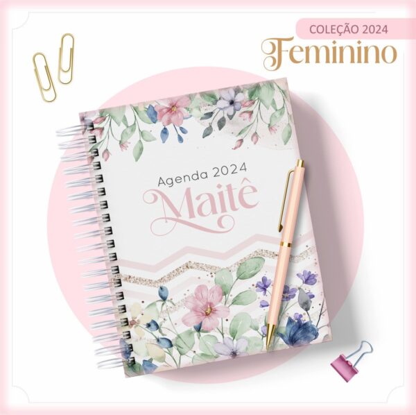 Agenda 2024 Floral Feminino - Arquivo Digital