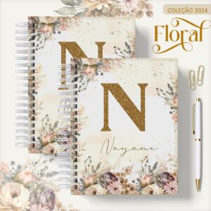 agenda 2024 floral gold arquivo digital scrapbook 1