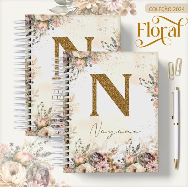 Agenda 2024 Floral Gold - Arquivo Digital