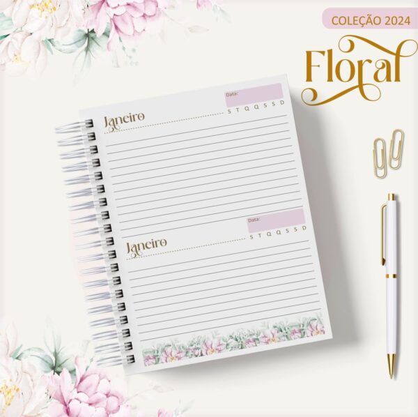 Agenda 2024 Floral Rosa - Arquivo Digital