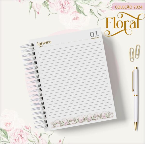 Agenda 2024 Floral Rosa Clean - Arquivo Digital