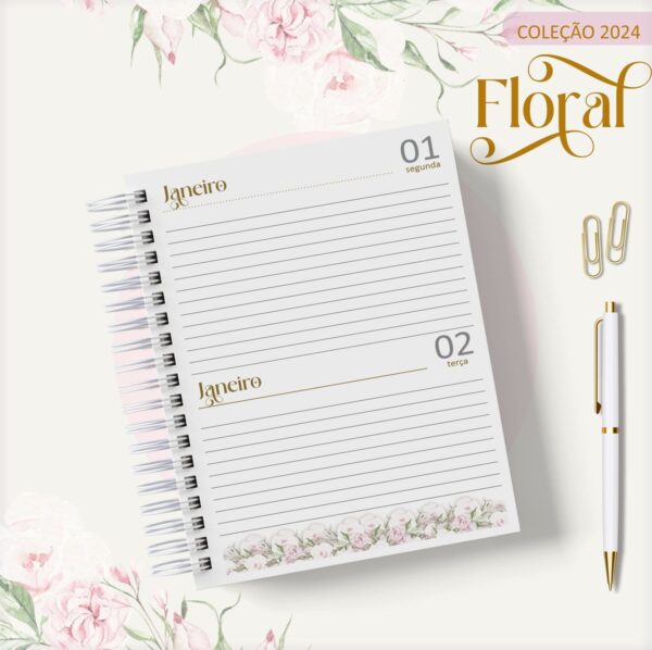 Agenda 2024 Floral Rosa Clean - Arquivo Digital