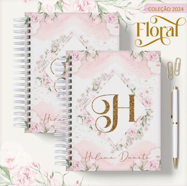 Agenda 2024 Floral Rosa Clean - Arquivo Digital