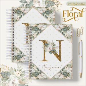 agenda 2024 floral verde arquivo digital papel e scrapbook 1
