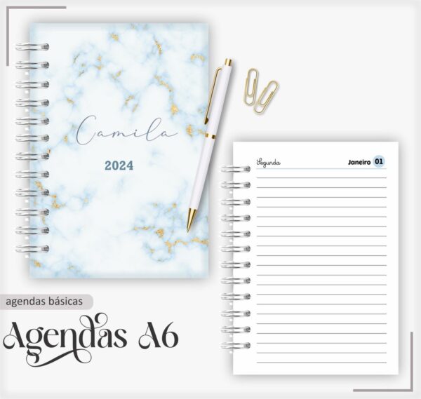 Agenda 2024 Marble Azul - Arquivo Digital