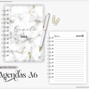 agenda 2024 marble cinza arquivo digital personalizacao