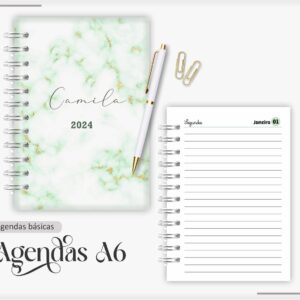 agenda 2024 marble verde arquivo digital organizacao pessoal 2024
